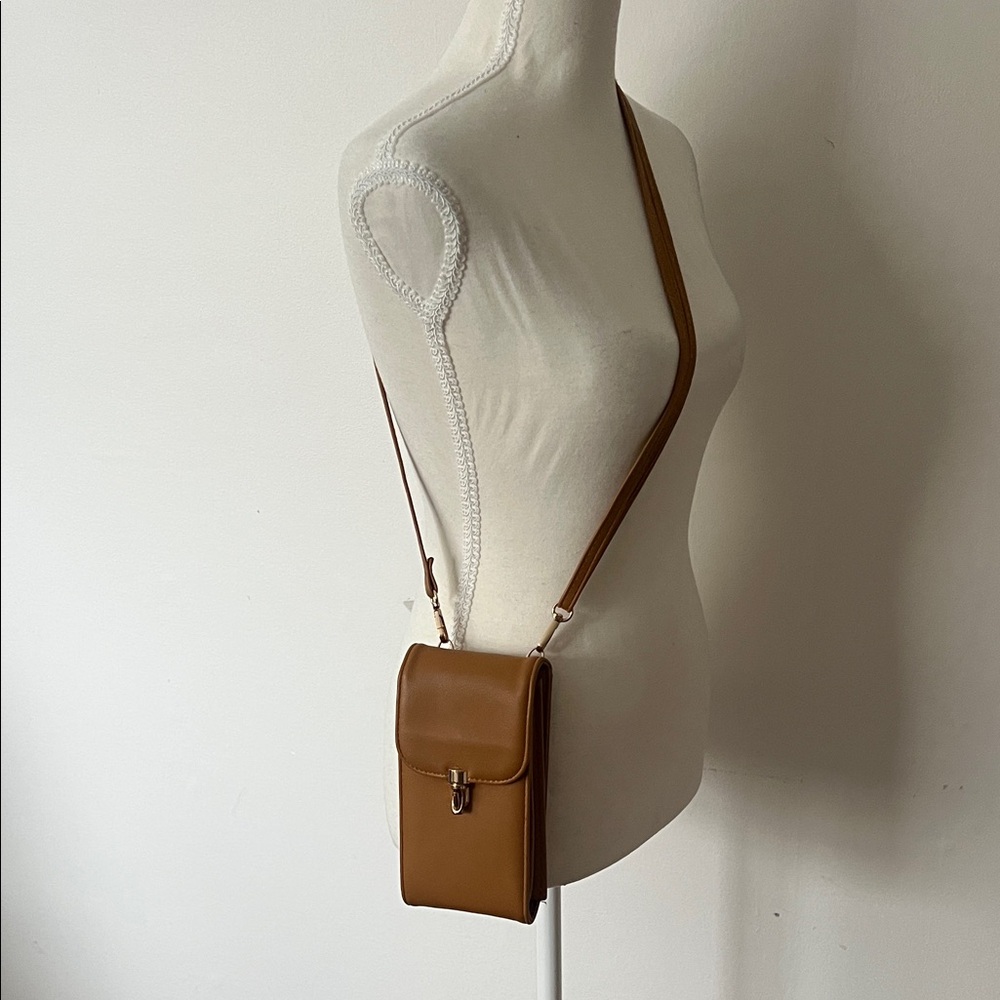 Tan Faux Leather Crossbody Phone Bag